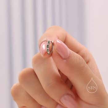 Emerald Green Marquise Cz Huggie Hoop Sterling Silver, 4 of 12