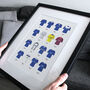 Everton Classic Retro Football Kits Team Print, thumbnail 1 of 4