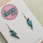 Small Blue And Silver Glitter Lightning Bolt Earrings / Midnight Storm Jewellery Galactic Sparkle /Bowie Inspired Jewellery, thumbnail 2 of 5