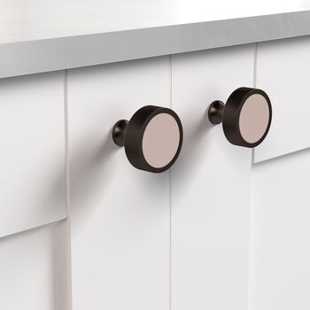 Solid Brass Bronze Cabinet Knobs With Leather Inserts, 6 of 8