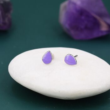 Sterling Silver Enamel Purple Droplet Dot Stud Earrings, 5 of 12