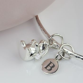 Personalised Hammered Bangle With Silver Bunny Rabbit, 2 of 3