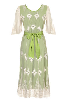 Thirties Style Dress In Ivory And Green Lace, 3 of 3