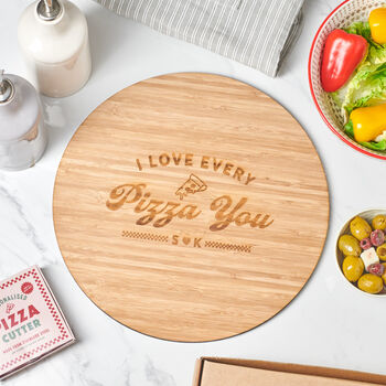Personalised Couples Pizza Board And Cutter Set, 4 of 5