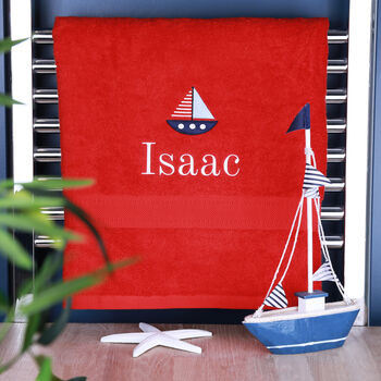 Kids Personalised Sailing Boat Bath Towel, 2 of 7