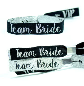 Team Bride Silver And Black Hen Party Wristbands, 5 of 9