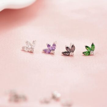 Sterling Silver Cz Marquise Cluster Stud Earrings, 5 of 12