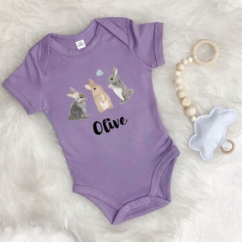 Personalised Watercolour Bunnies Babygrow, 3 of 10