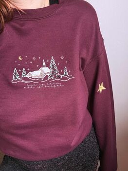 Snowy Stars Church Village Embroidered Christmas Jumper, 2 of 6