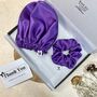 Set Of Two, Silk Scrunchie With Sleep Hair Cap, Purple, thumbnail 6 of 9