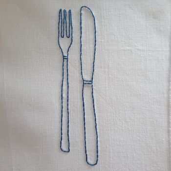 Embroidered Knife And Fork Motif Cotton Napkin, 2 of 4