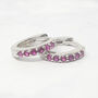 Ruby July Birthstone Small Huggie Hoop Silver Earrings, thumbnail 1 of 4