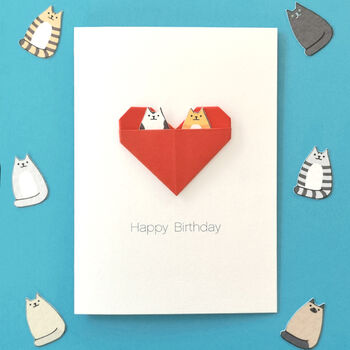 Personalised Cat Birthday Origami Heart Card, 3 of 10
