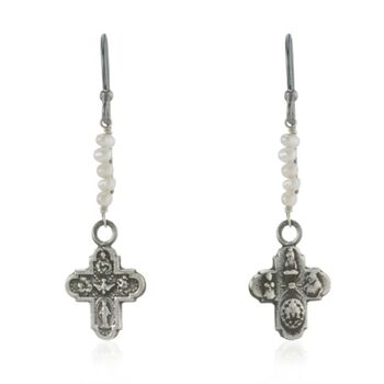 Wdts Tiny Cross And Pearl Drop Earrings, 3 of 4