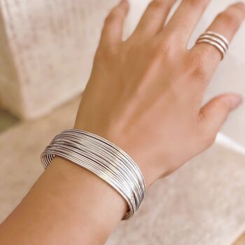Chunky Sterling Silver Multi Strand Adjustable Wire Bangle, 3 of 5