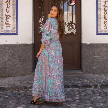 'Demi' Pink And Blue Floral Paisley Maxi Dress, 6 of 6