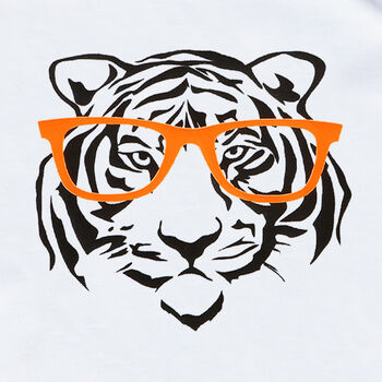 Kids Personalised Tiger With Glasses T Shirt, 3 of 5