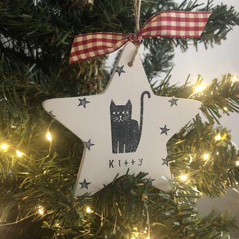 Personalised Ceramic Star Pet Cat Tree Decoration, 2 of 3