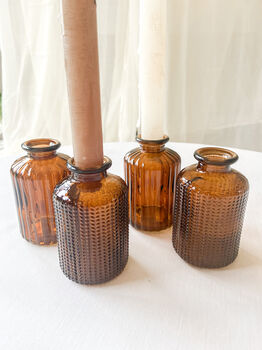 Set Of Two Amber Pressed Glass Bottle Vases Florence, 7 of 11