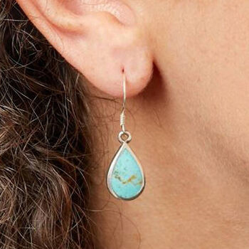 Sterling Silver Teardrop Turquoise Drop Earrings, 2 of 6