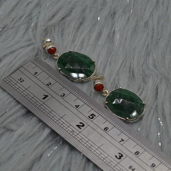 Green Aventurine Red Coral Earrings: Sterling Silver, 3 of 5