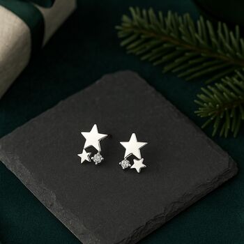 Christmas Sparkle Sterling Silver Star Stud Earrings, 4 of 8