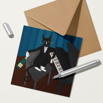 Black And White 'Jazz' Cat Greetings Card, 2 of 5