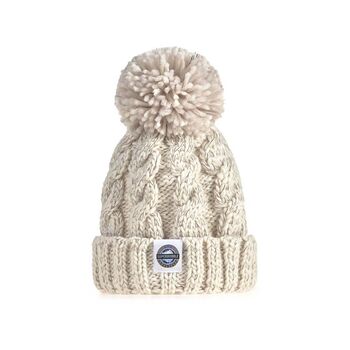 Kids Oatmeal Cable Knit Reflective Super Bobble Hat, 2 of 4