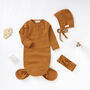 Organic Cotton Baby Gown, Bonnet And Headband Set, thumbnail 5 of 5