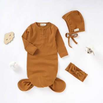 Organic Cotton Baby Gown, Bonnet And Headband Set, 5 of 5