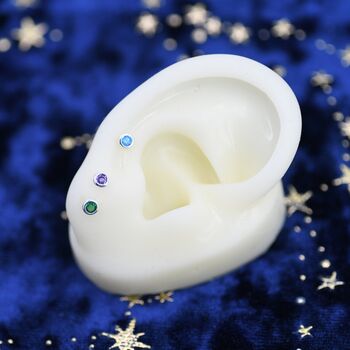 Tiny Aquamarine Blue Cz Barbell Earrings, 6 of 9