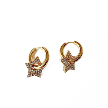 Seren 18k Gold Plated Pave Star Huggie Hoop Earrings, 2 of 2