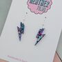 Small Purple Glitter Lightning Earrings – Bold Handmade Sparkle, thumbnail 3 of 4