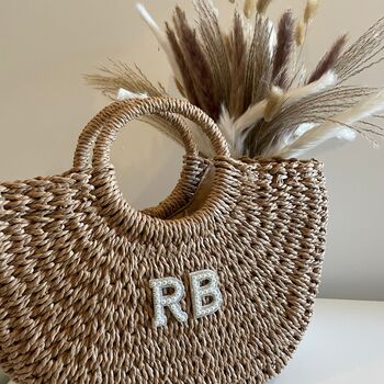 Personalised Ada Half Moon Wicker Basket Drawstring Bag, 3 of 6