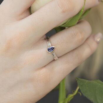 Solid Gold And Silver Birthstone Alice Tanzanite Ring, 3 of 6