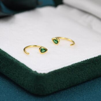 Emerald Green Cz Droplet Huggie Hoop Earrings, 7 of 11