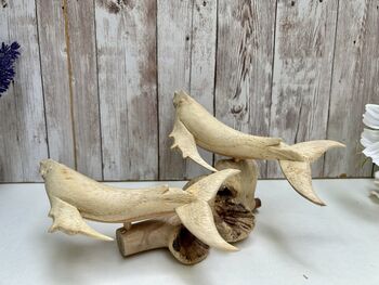 Hand Carved Wooden Whale Pair Sculpture Ornament, 8 of 12