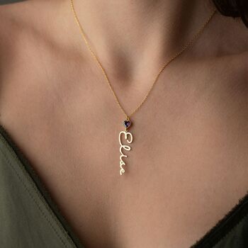 Vertical Name Necklace With Heart Birthstone, 2 of 9