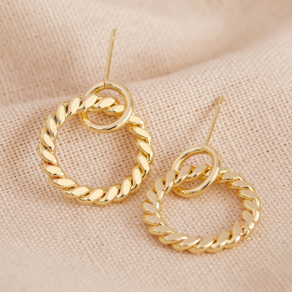 Flat Twisted Hoop Drop Earrings In Gold Plating By Lisa Angel ...
