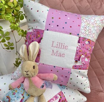 Pink Unicorn Name And Date Cushion, 7 of 9