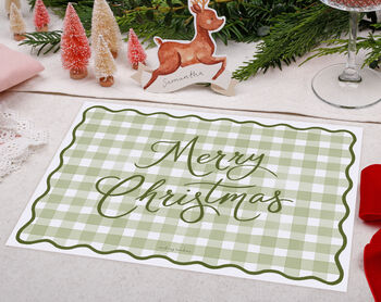Christmas Placemats With Green Gingham Design, 2 of 3