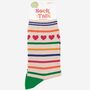 Women's Bamboo Socks Rainbow Stripe Heart Print, thumbnail 3 of 4