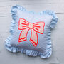 Frilled Striped Cotton Bow Cushion, thumbnail 2 of 10