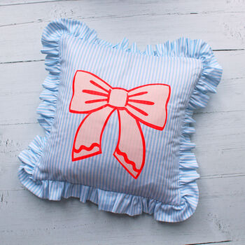 Frilled Striped Cotton Bow Cushion, 2 of 10
