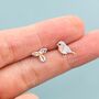 Mismatched Robin Bird And Holly Stud Earrings In Sterling Silver, thumbnail 5 of 11