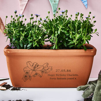 Birth Flower Message Personalised Birthday Gift Terracotta Planter, 2 of 6