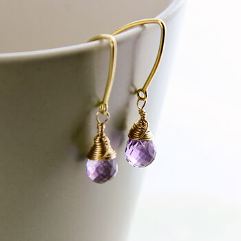 Amethyst Drop Earrings 14ct Gold Filled, 2 of 8