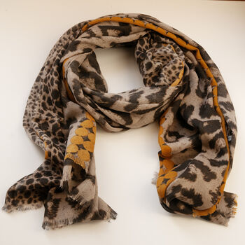 Leopard Print With Mustard Border Soft Summer Scarf, 4 of 9