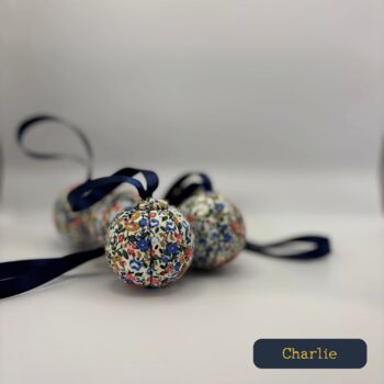 Handmade Fabric Christmas Baubles 6cm, Ribbon Loop, 6 of 12