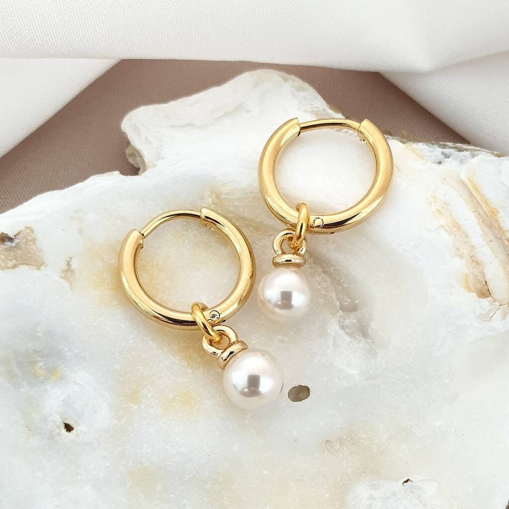 Small Pearl Hoop Earrings By Misskukie | notonthehighstreet.com